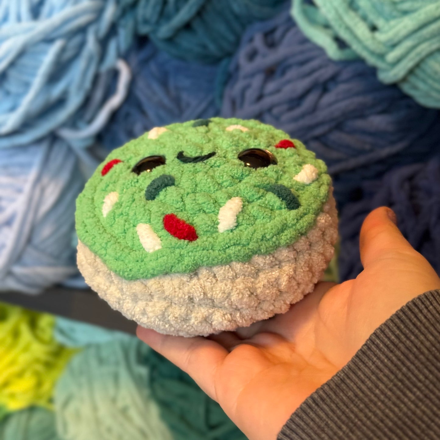 Green Sugar Cookie Crochet Plushie | Hand Painted Eyes