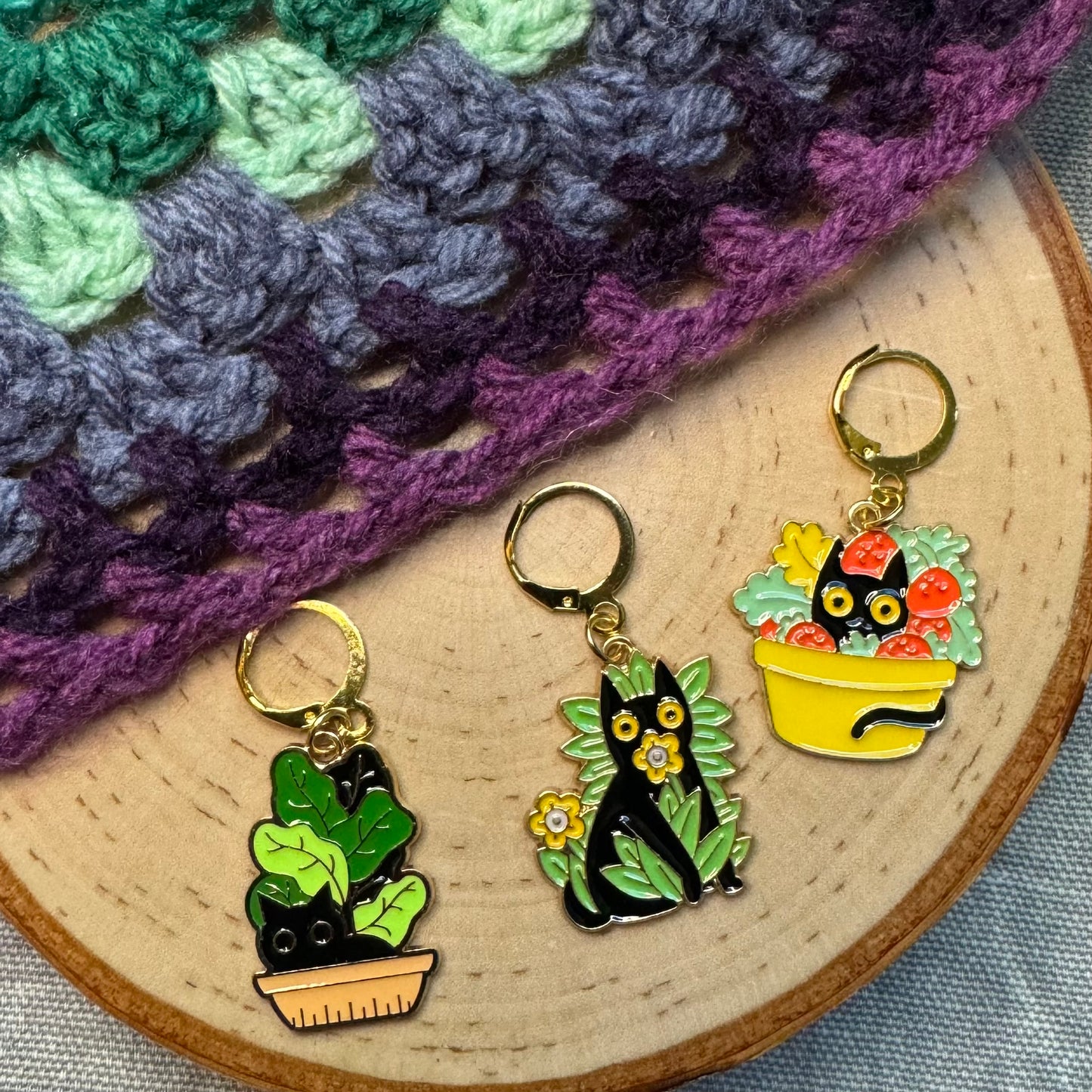 House Plant Cats Stitch Markers | 3 pack