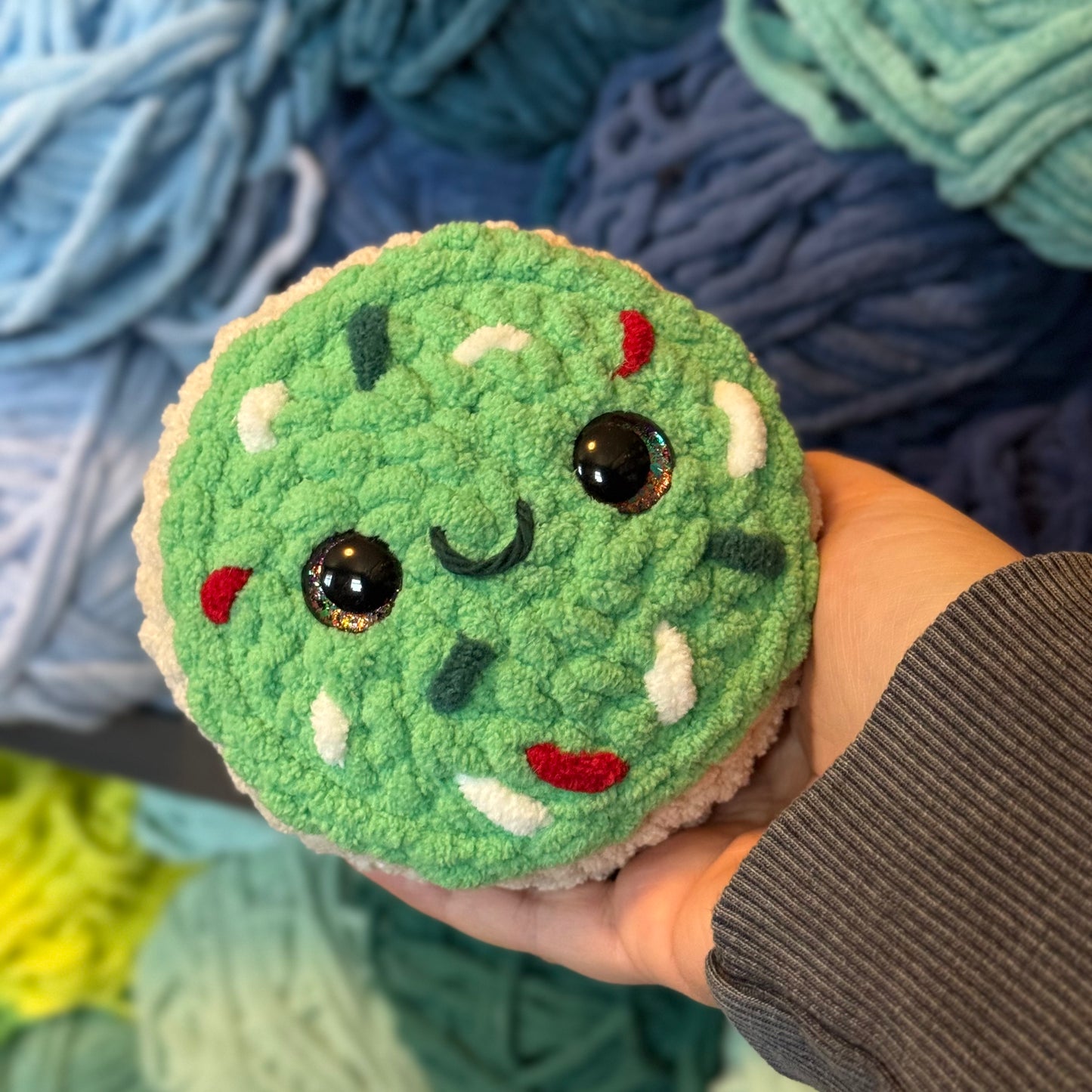 Green Sugar Cookie Crochet Plushie | Hand Painted Eyes