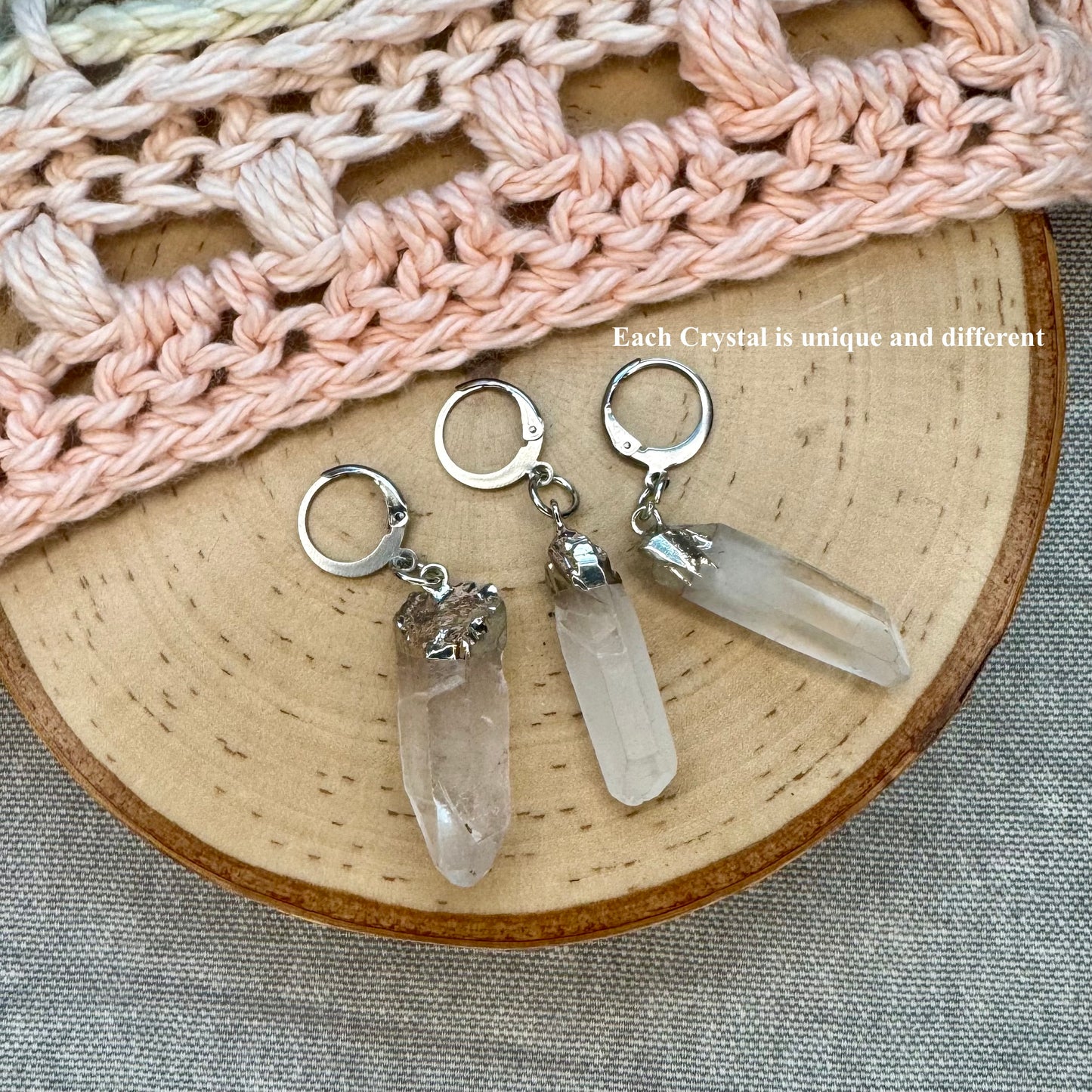 Silver Quartz Crystal Stitch Markers | 3 pack