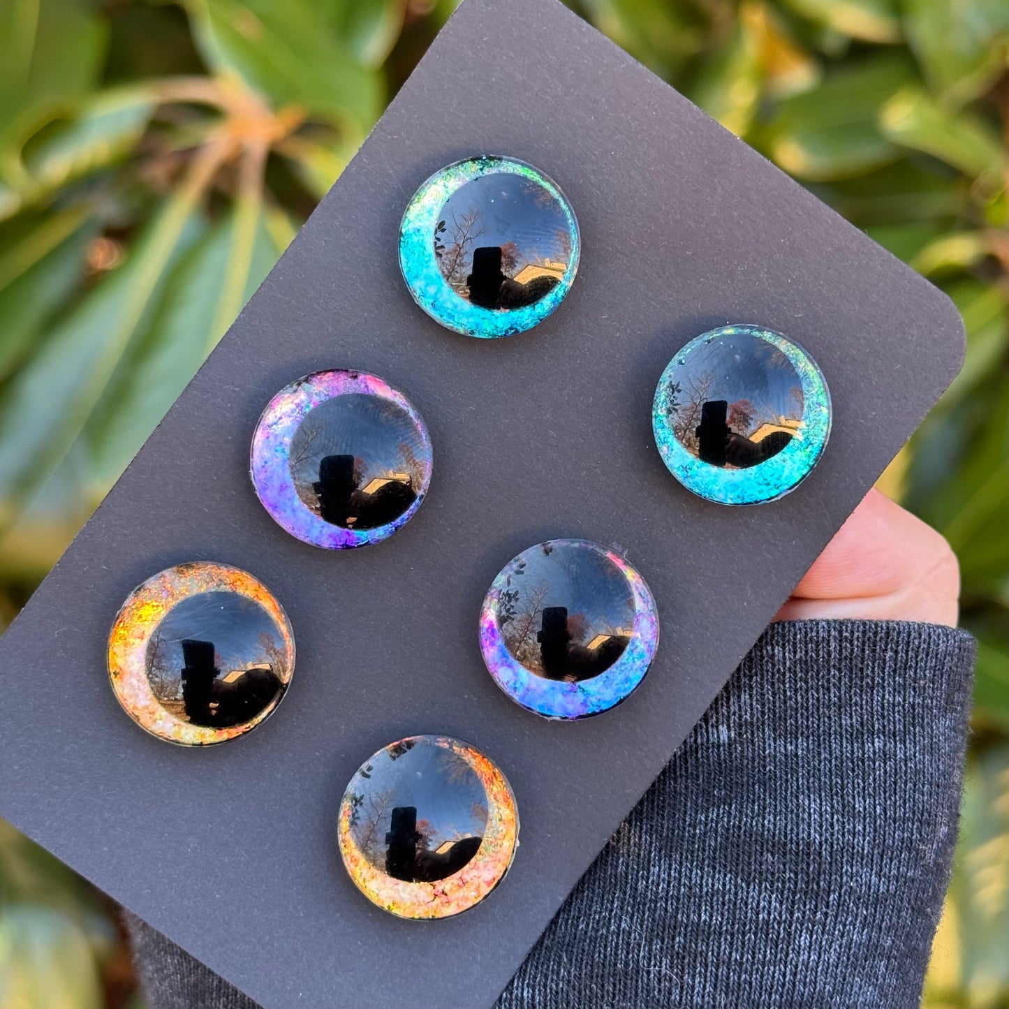 20 mm Hand Painted Kawaii Eyes | Ocean + Amethyst + Canary | Set #34