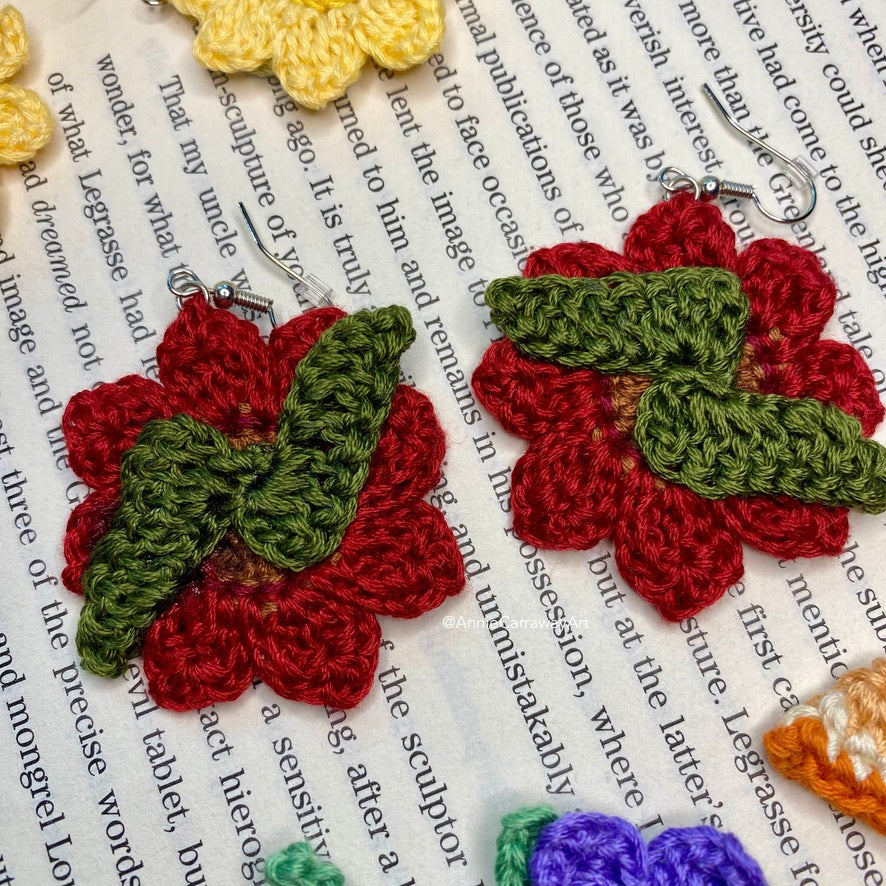 Rouge Sunflower Crochet Earrings