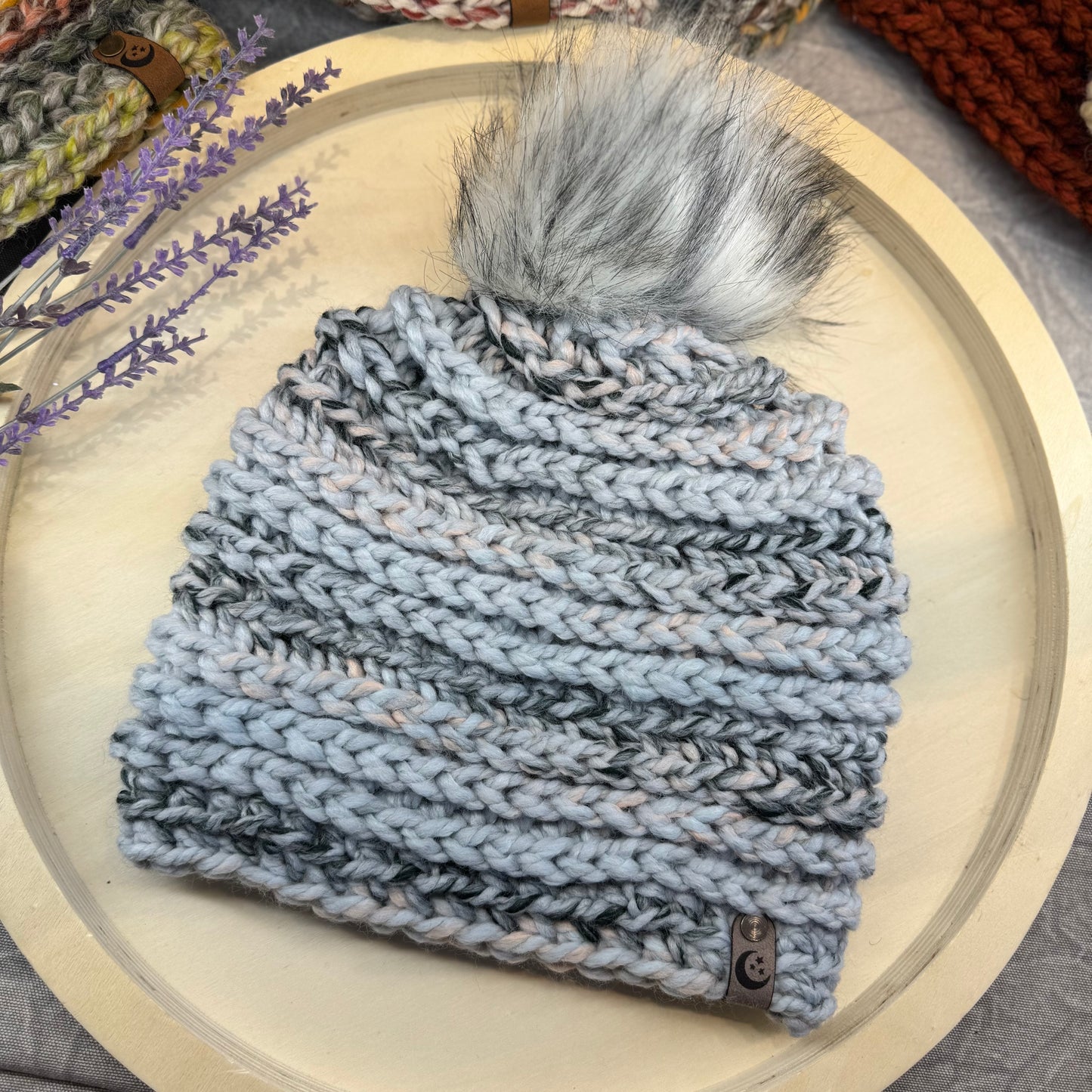 Handmade Winter Beanie | Wool MIx Yarn in the Color Arctic Ice| Daybreak Design