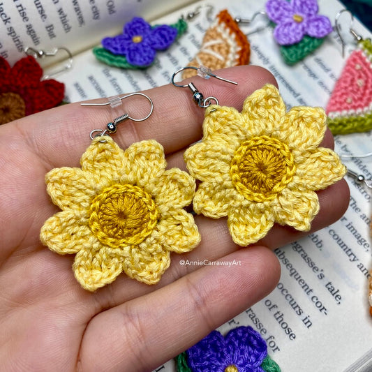 Yellow Sunflower Crochet Earrings