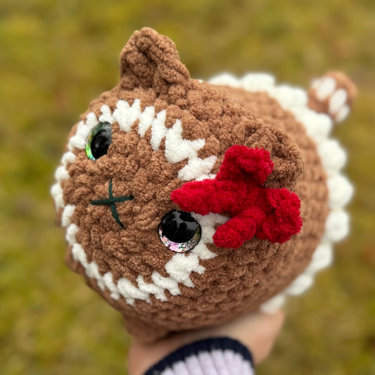 Gingerbread Cat Crochet Plushie | Hand Painted Eyes