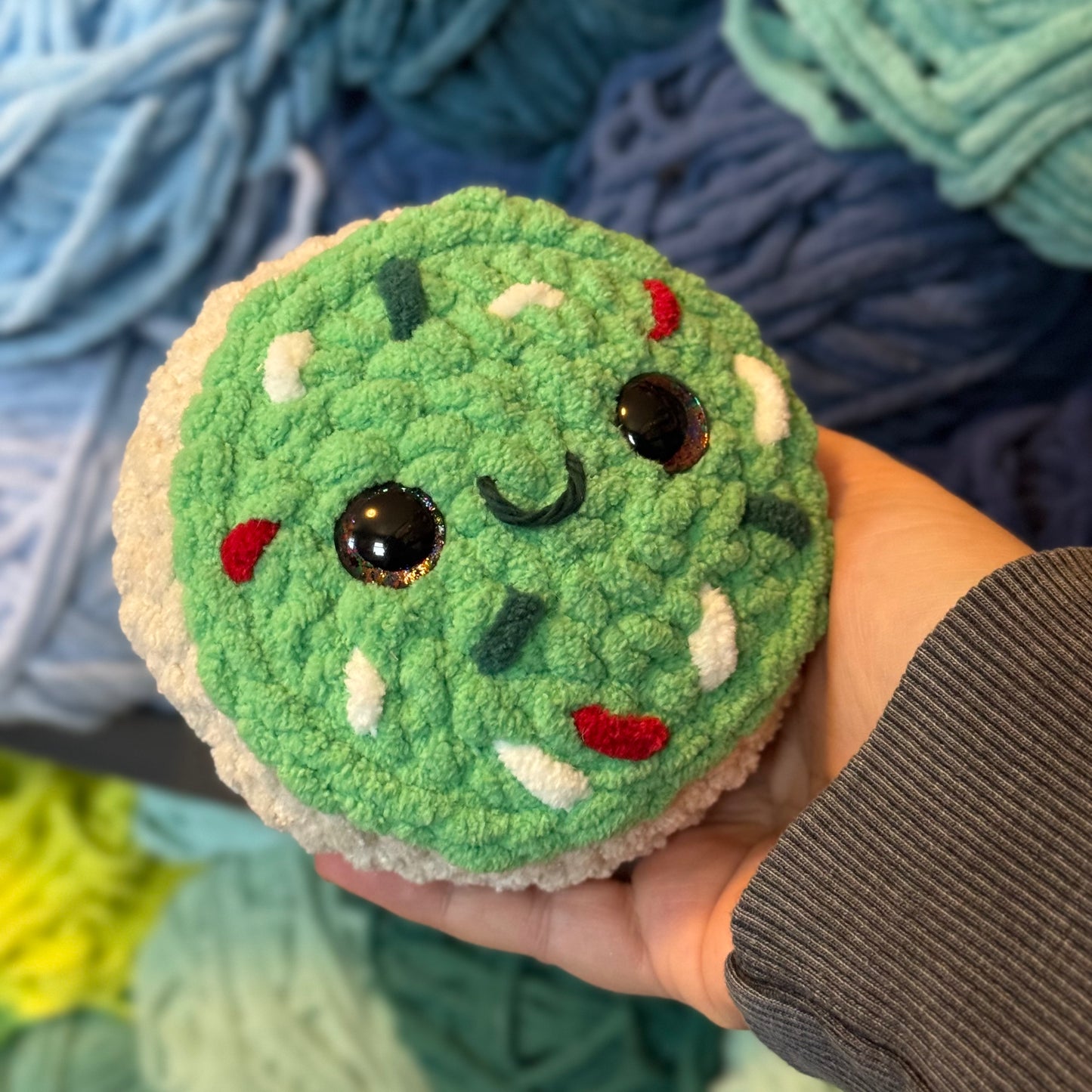 Green Sugar Cookie Crochet Plushie | Hand Painted Eyes