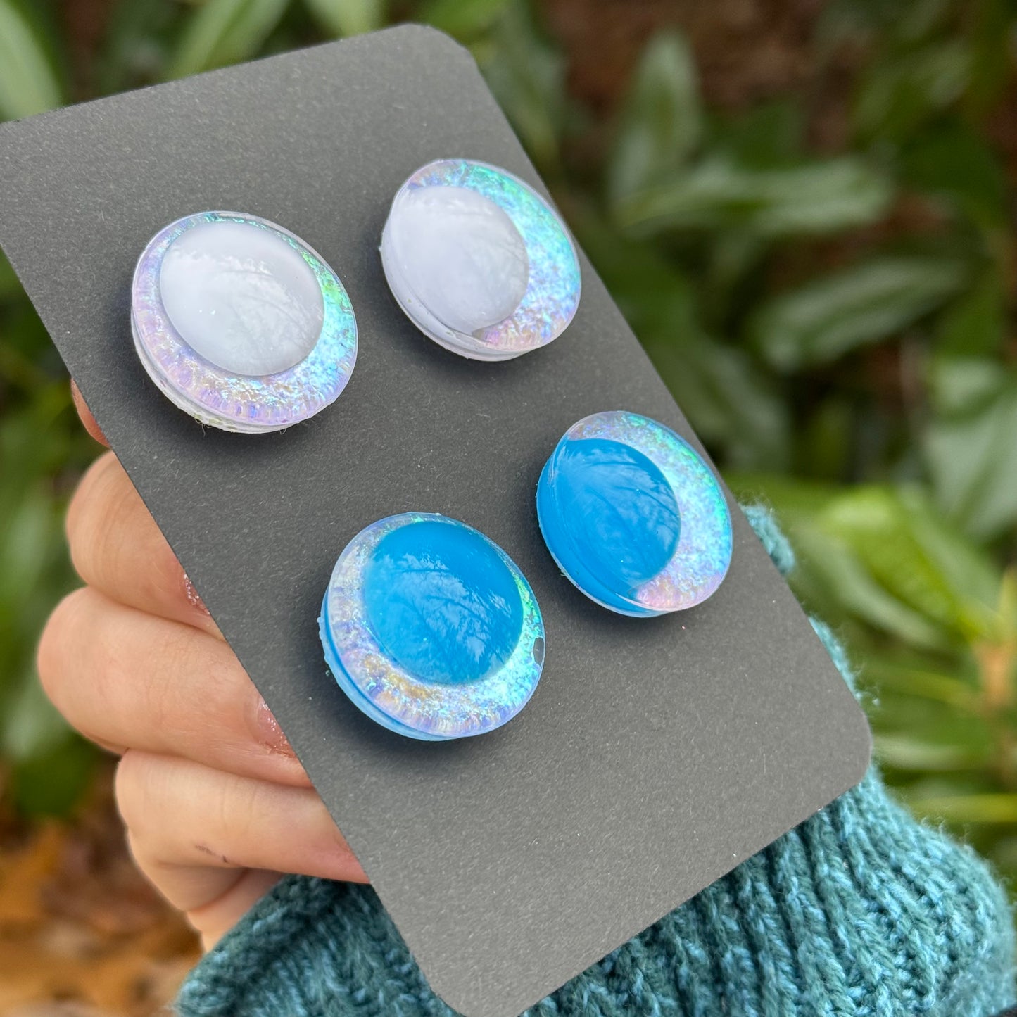 25 mm Hand Painted Kawaii Eyes | Blue Opal | Set #91