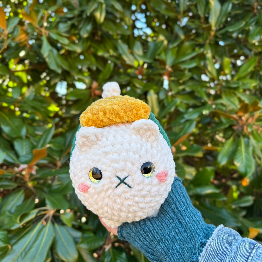 Eggy Cat Crochet Plushie | Hand Painted Eyes