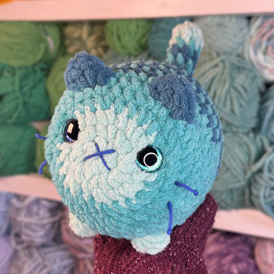 Teal Cat Crochet Plushie | Hand Painted Eyes