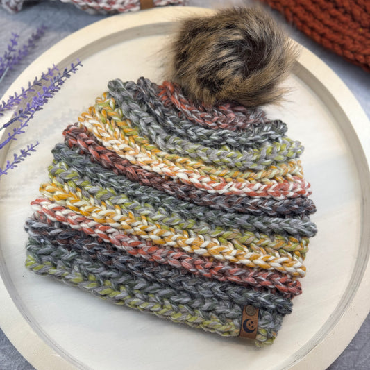 Handmade Winter Beanie | Wool MIx Yarn in the Color Coney Island | Daybreak Design