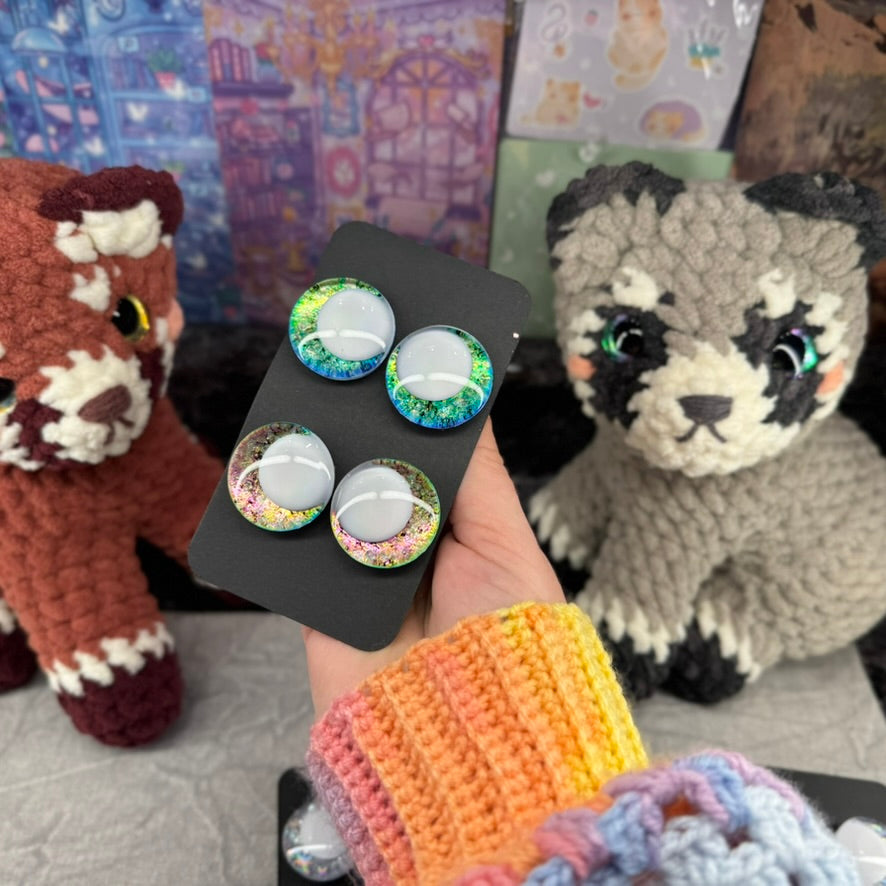 Hand Painted Kawaii Eyes | 30mm | Emerald and Dawn with White Pupil