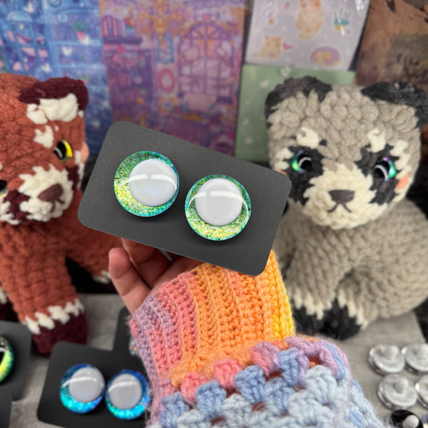 Hand Painted Kawaii Eyes | 35mm | Emerald with White Pupil