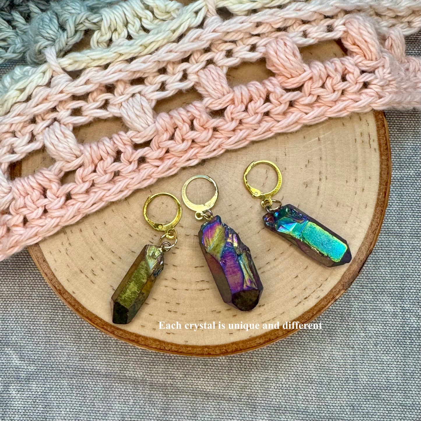 Rainbow Quartz Crystal Stitch Markers | 3 pack