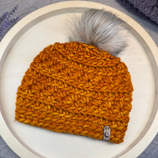 Handmade Winter Beanie | Merino Wool Yarn in the Color Sunset | Starlight Design
