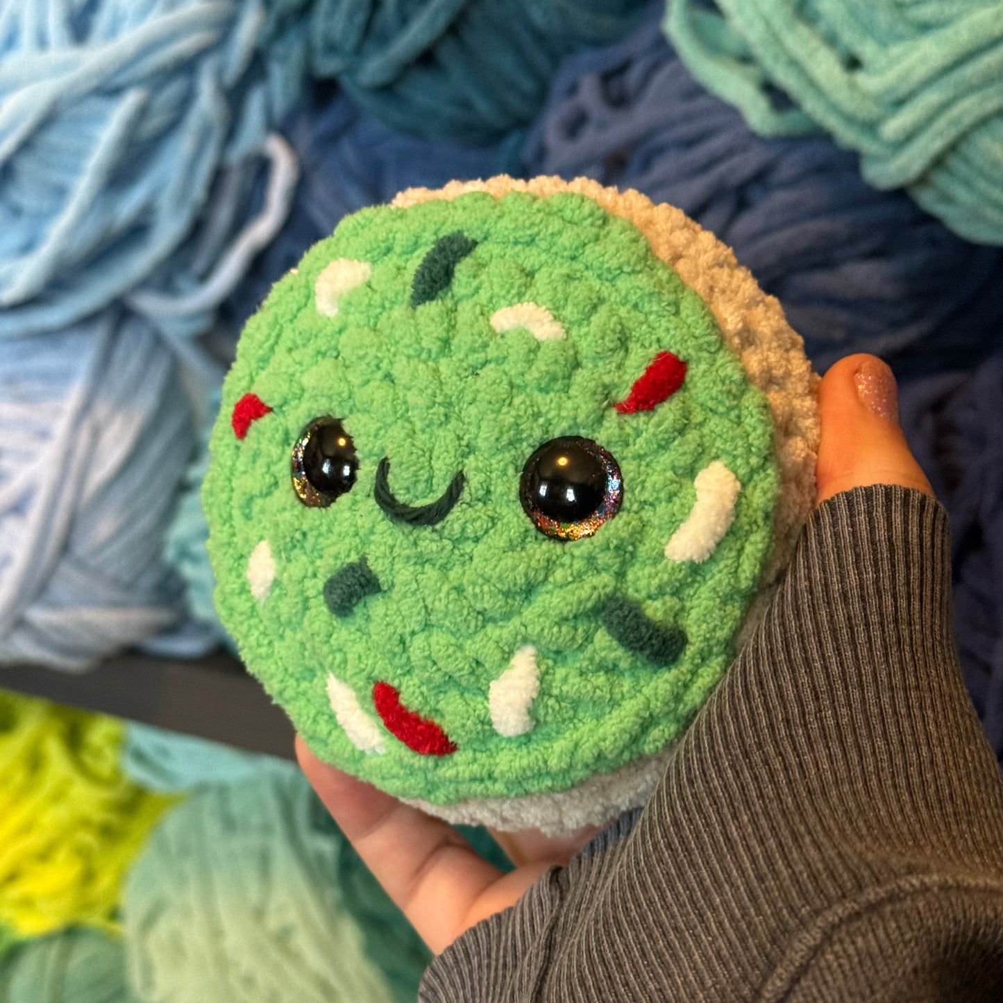 Green Sugar Cookie Crochet Plushie | Hand Painted Eyes