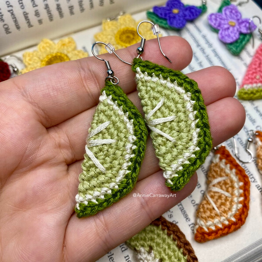 Lime Slice Crochet Earrings