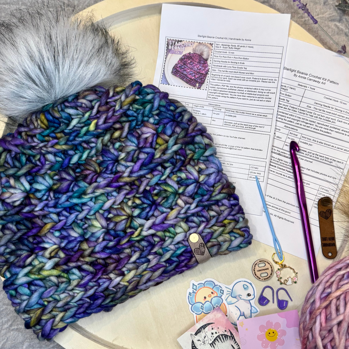 Winter Beanie Crochet Kit | 25 colors available of Malabrigo Rasta Yarn