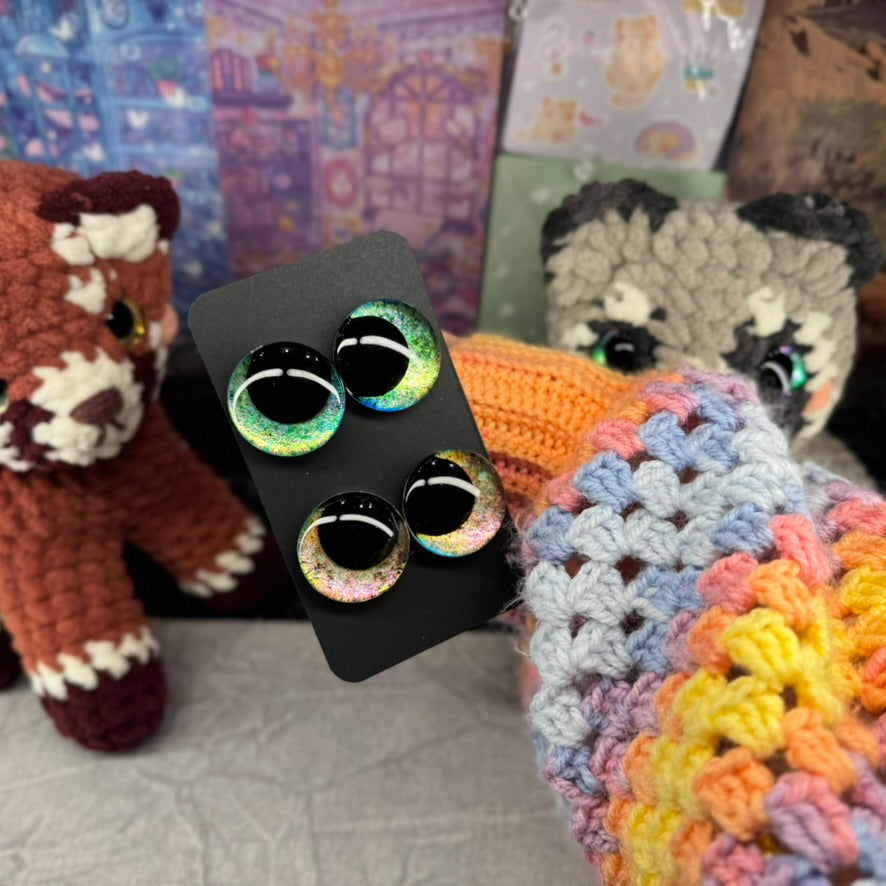 Hand Painted Kawaii Eyes | 30mm | Emerald and Dawn