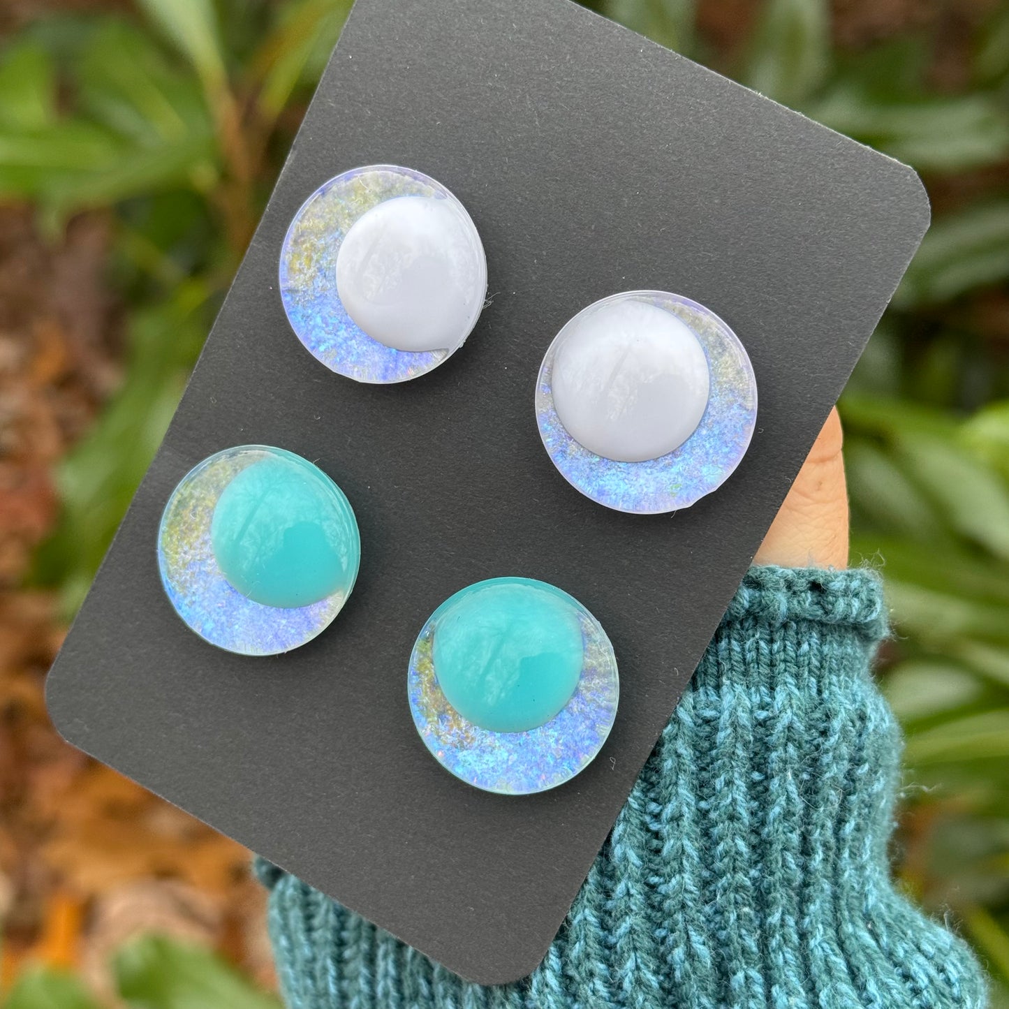 25 mm Hand Painted Kawaii Eyes | Teal Opal | Set #93