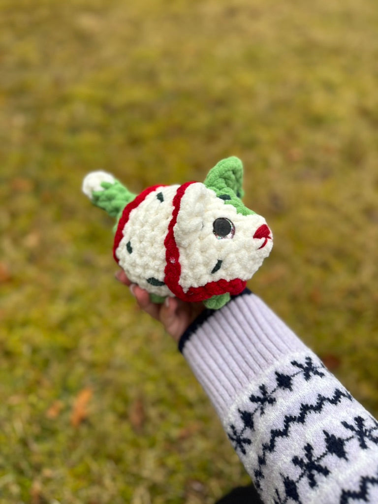 Christmas Tree Cake Terrier Crochet Plushie | Hand Painted Eyes