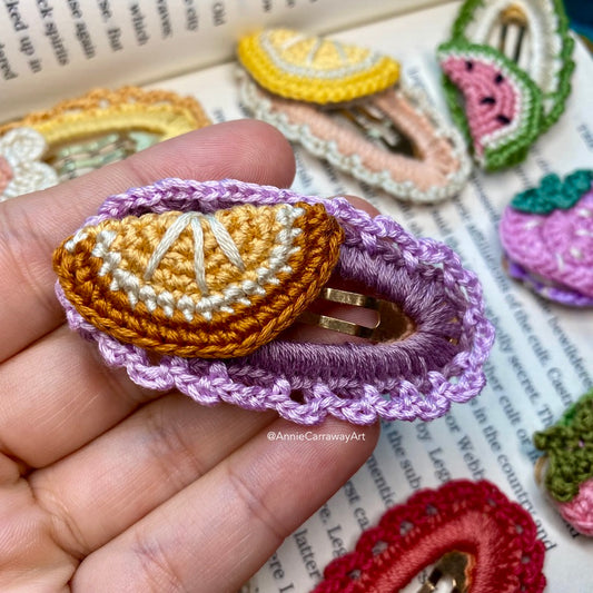 Orange Crochet Hair Clip | Purple & White