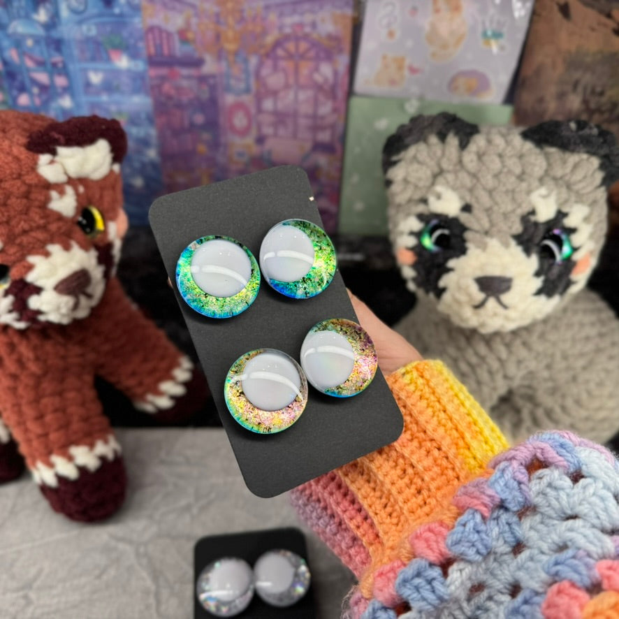 Hand Painted Kawaii Eyes | 30mm | Emerald and Dawn with White Pupil