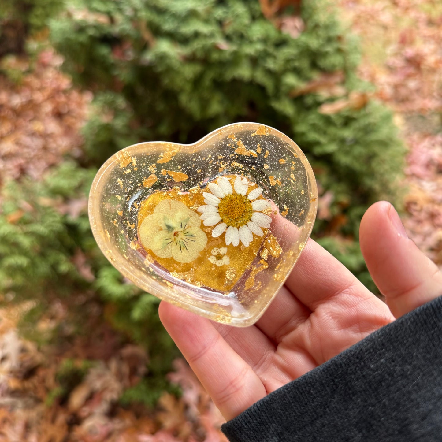 Golden Flower Heart Trinket Dish