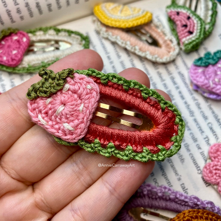 Strawberry Crochet Hair Clip | Red & Green