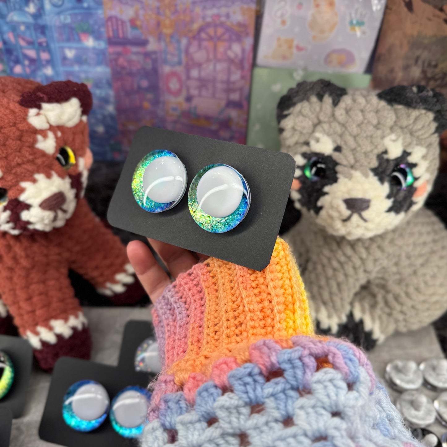 Hand Painted Kawaii Eyes | 35mm | Emerald with White Pupil