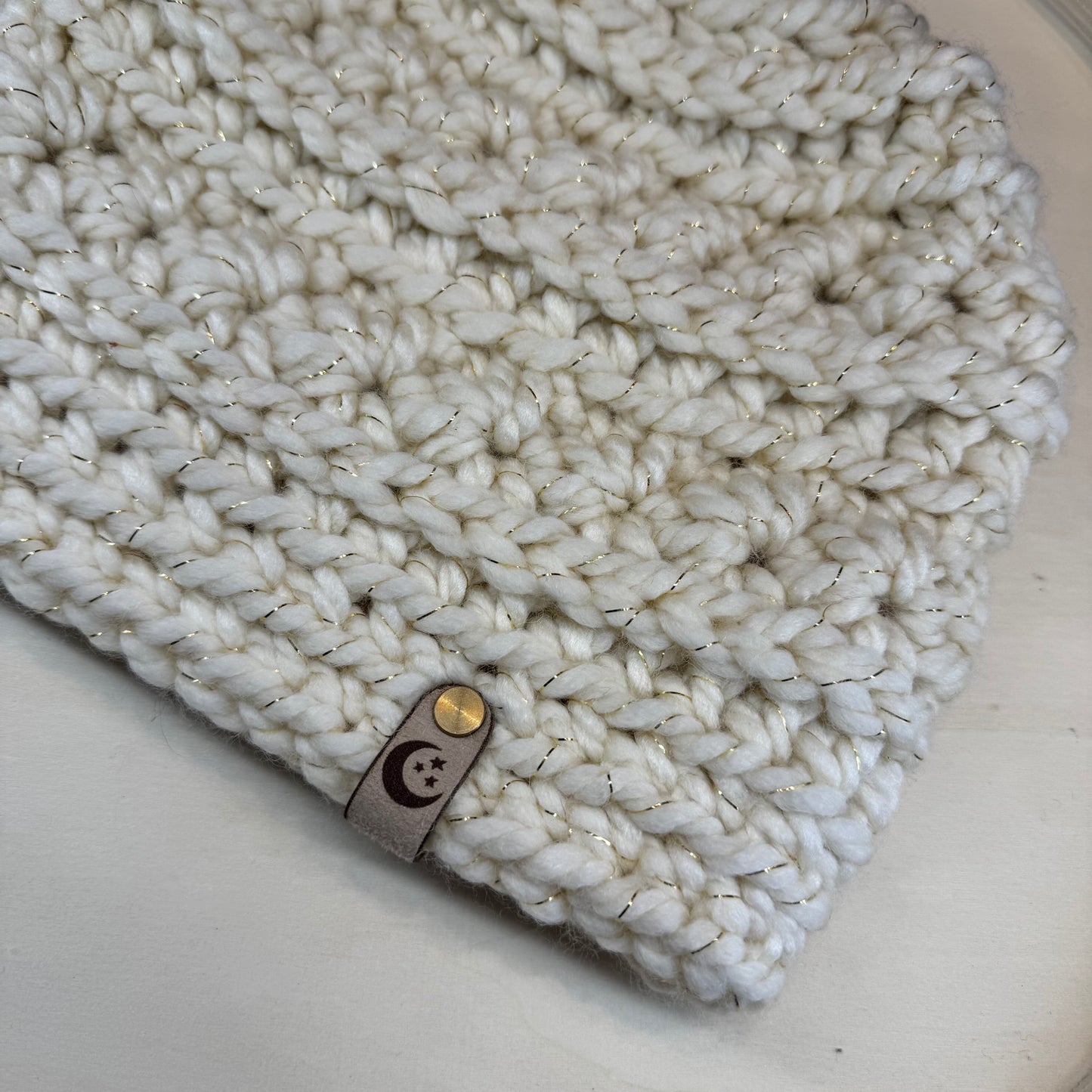 Handmade Winter Beanie | Wool Mix Yarn in the Color Stripes and Metallic | Daybreak Design