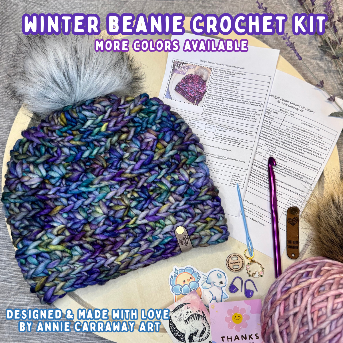 Winter Beanie Crochet Kit | 25 colors available of Malabrigo Rasta Yarn