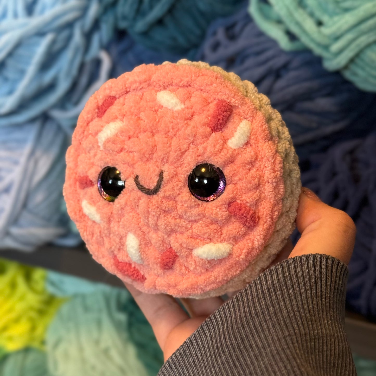 Pink Sugar Cookie Crochet Plushie | Hand Painted Eyes