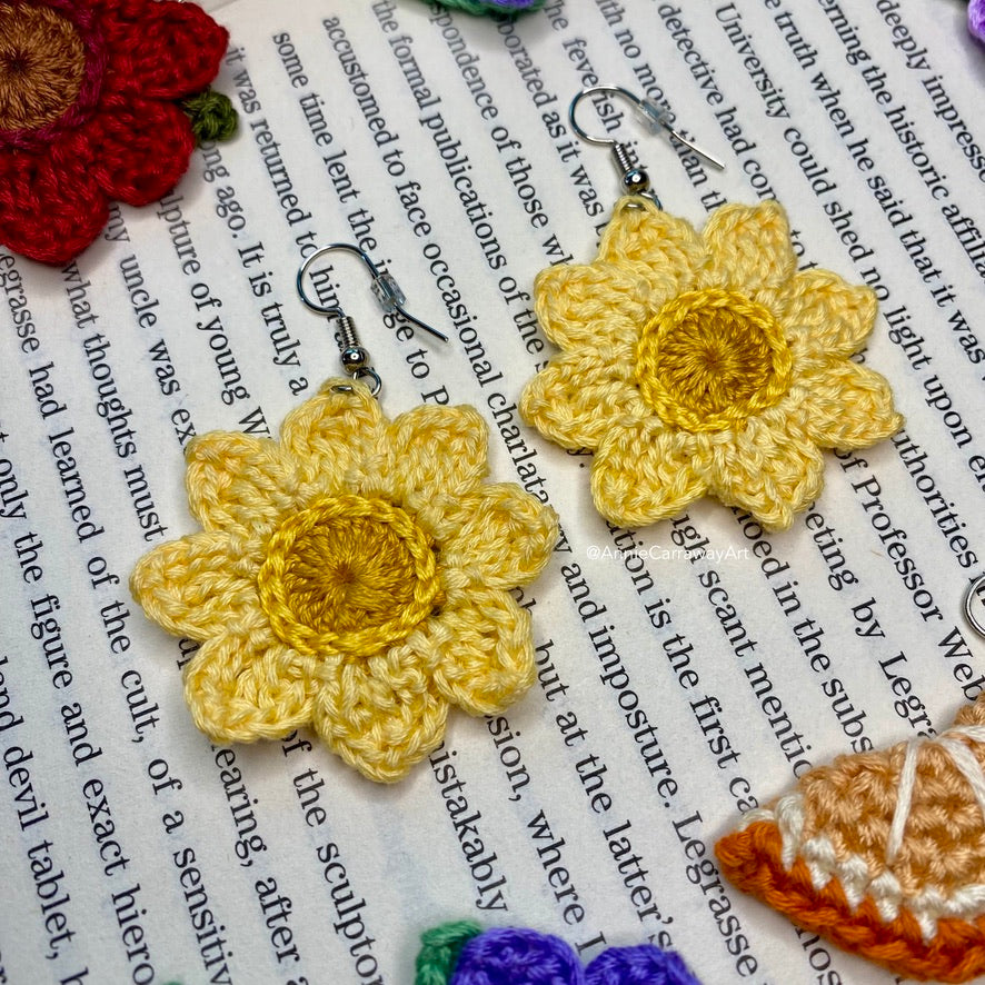 Yellow Sunflower Crochet Earrings