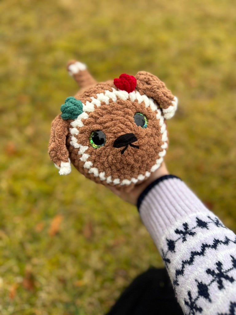 Gingerbread Dachshund Crochet Plushie | Hand Painted Eyes