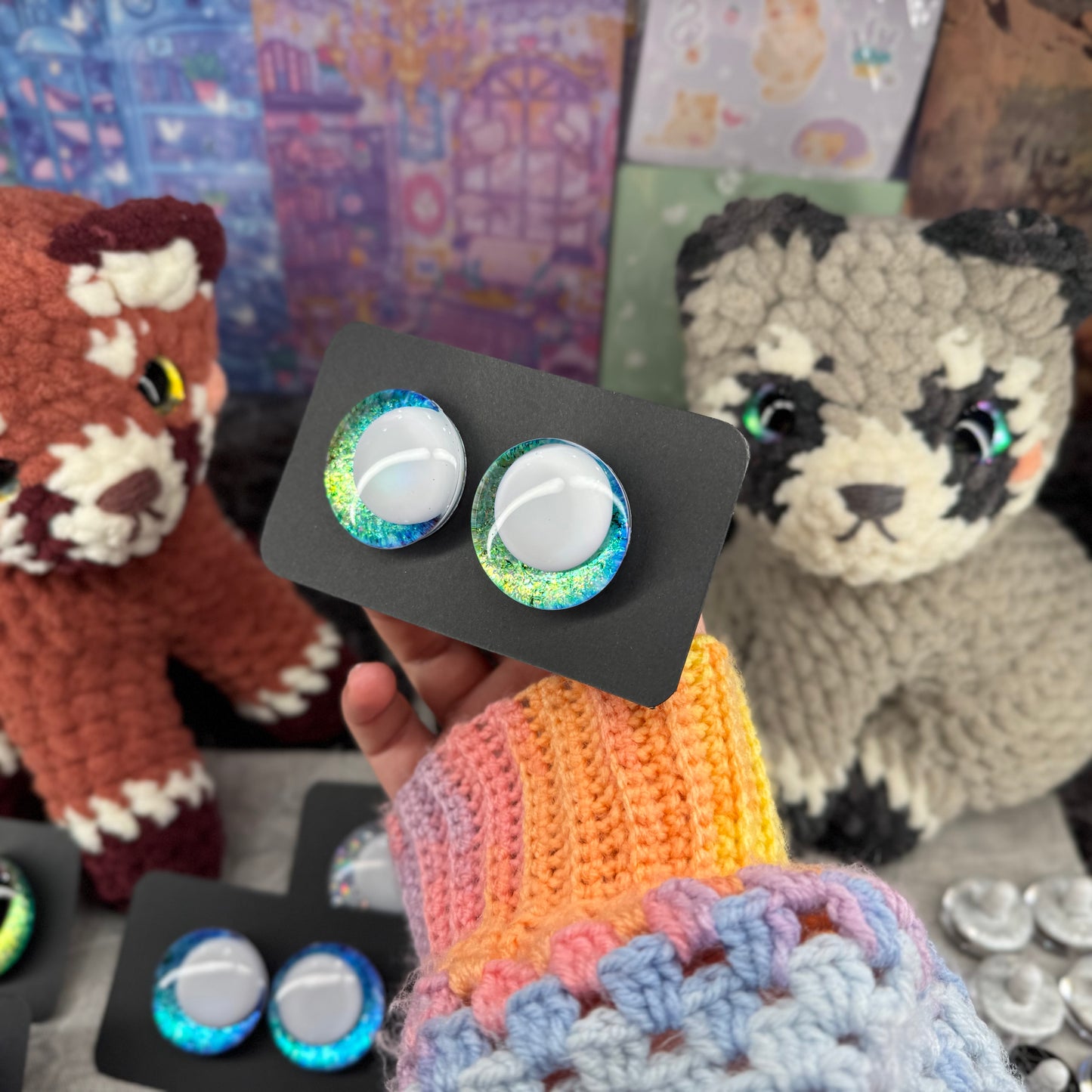 Hand Painted Kawaii Eyes | 35mm | Emerald with White Pupil