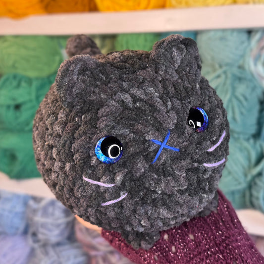 Midnight Cat Crochet Plushie | Hand Painted Eyes