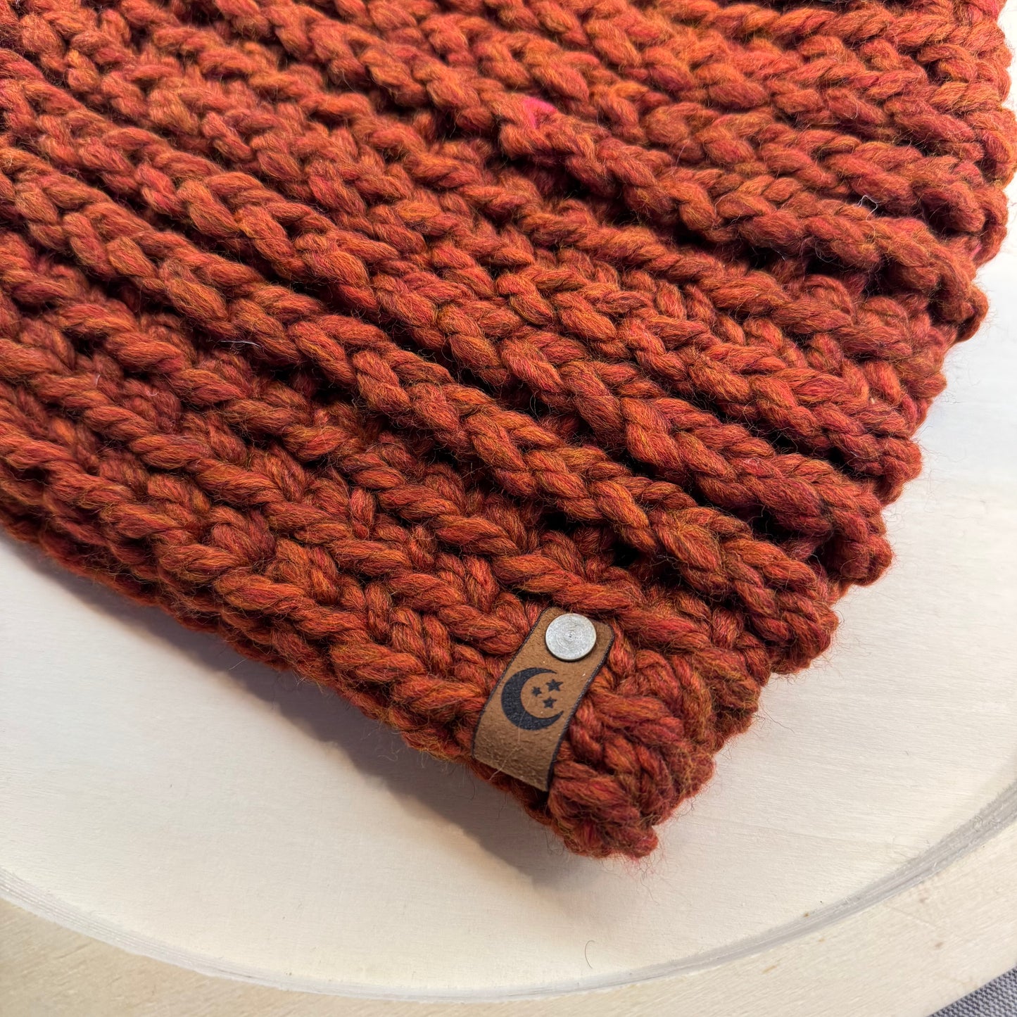 Handmade Winter Beanie | Wool Mix Yarn in the Color Spice | Daybreak Design Extra Long