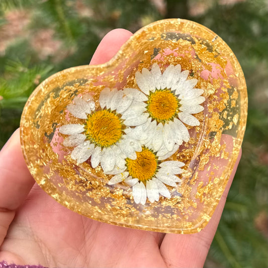 Golden Daisy Heart Trinket Dish