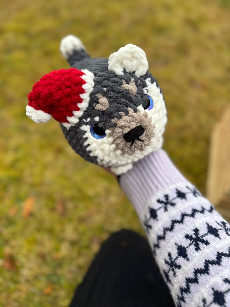 Santa Husky Doggie Crochet Plushie | Hand Painted Eyes