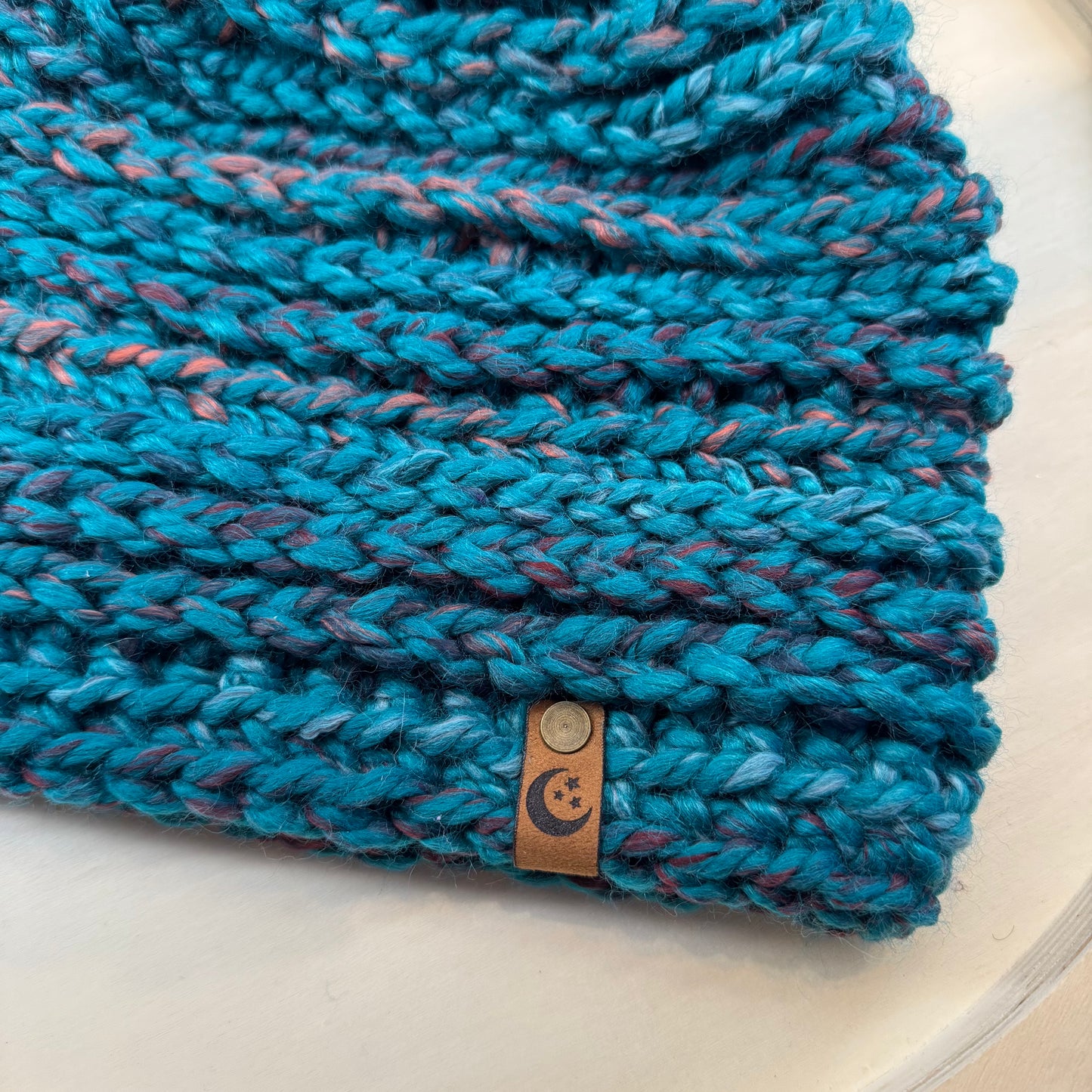 Handmade Winter Beanie | Wool Mix Yarn in the Color Deep Lagoon | Daybreak Design