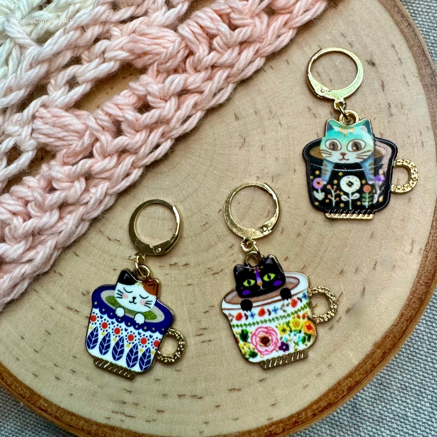 Teacup Cat Stitch Markers | 3 pack