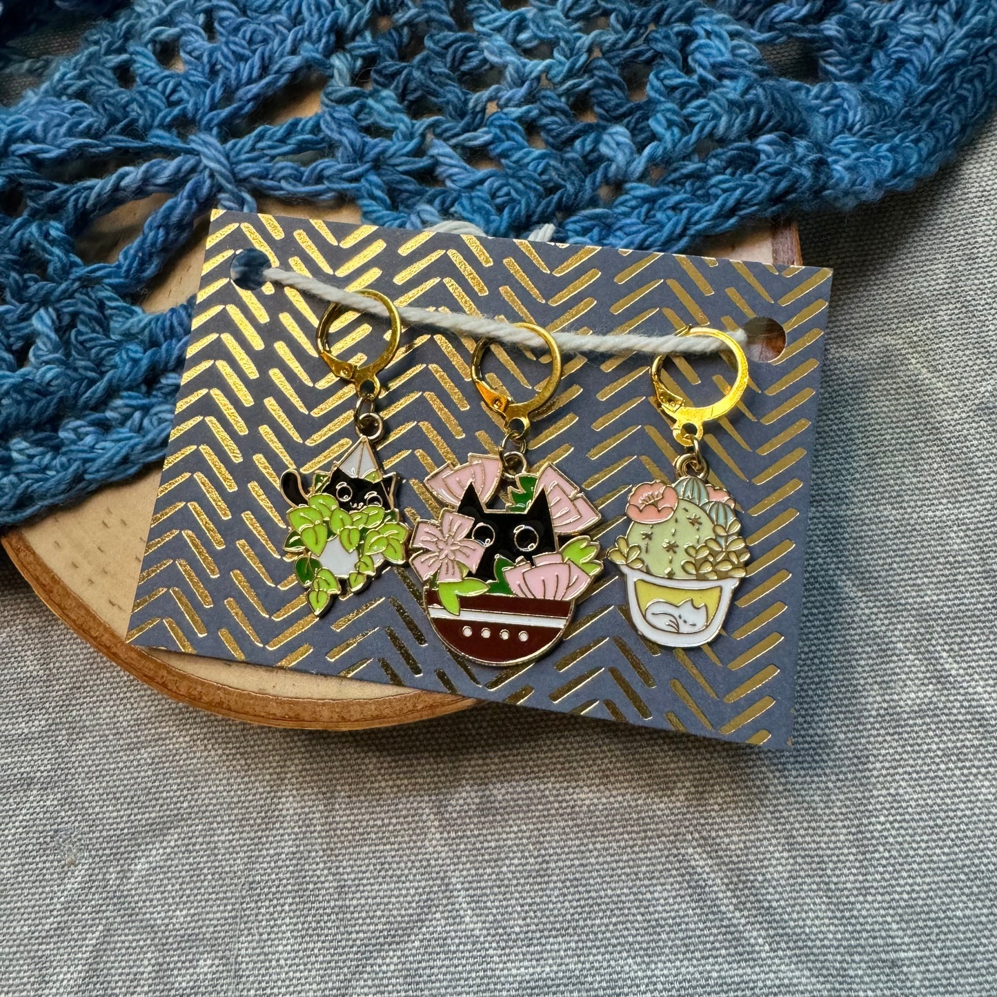 Succulent Cats Stitch Markers | 3 pack