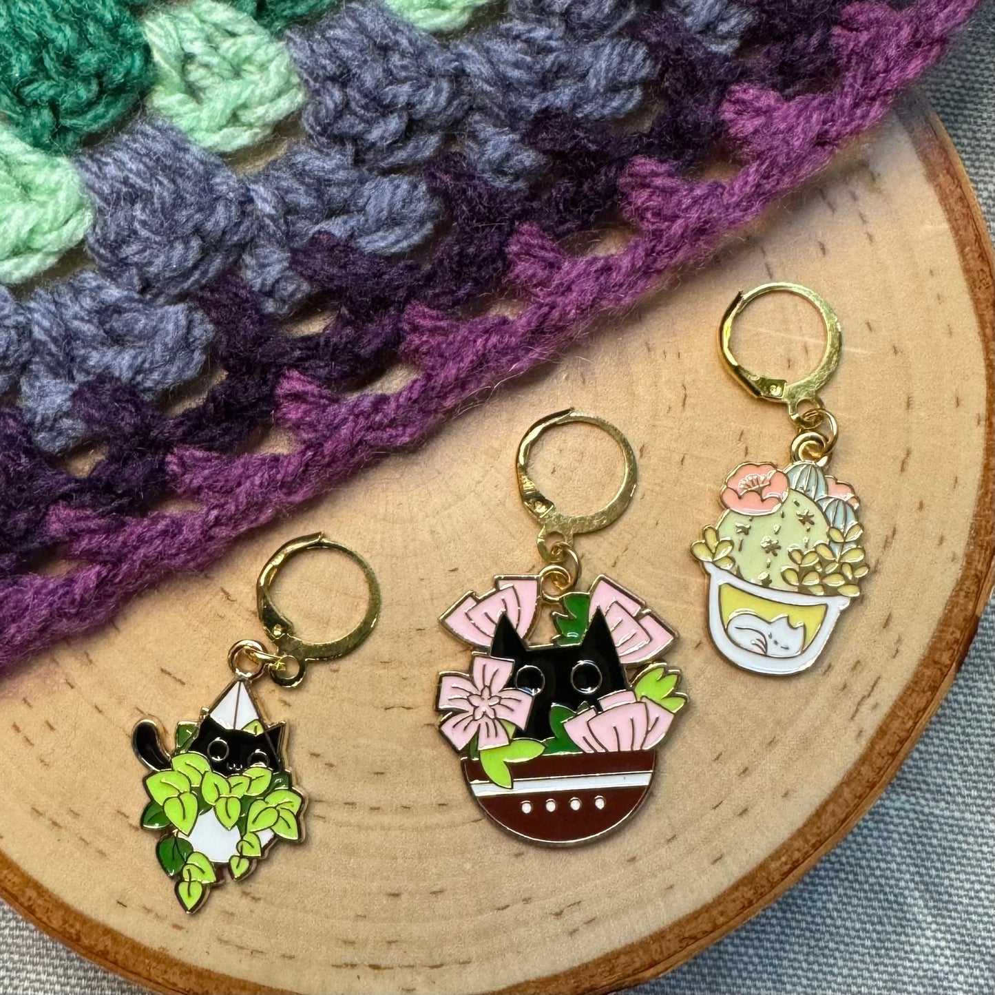 Succulent Cats Stitch Markers | 3 pack