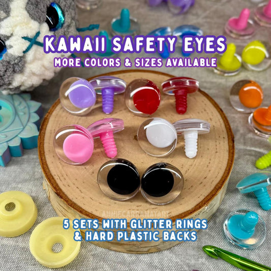 Kawaii Safety Eyes | Multiple Colors and Sizes | 5 Pairs with Glitter Backs