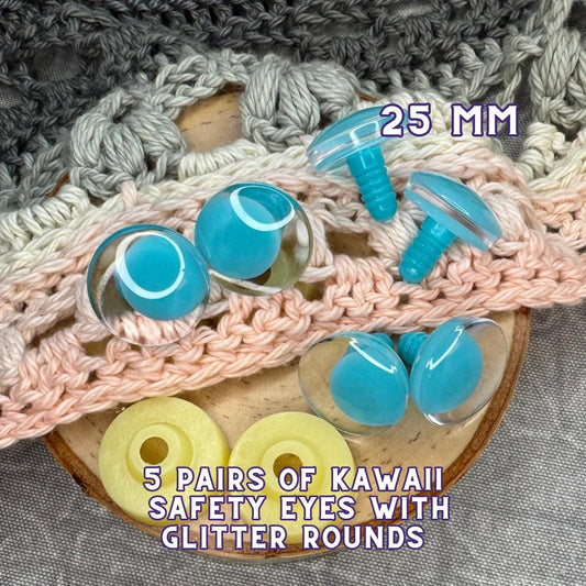 25 mm Kawaii Safety Eyes | 5 Teal Pairs