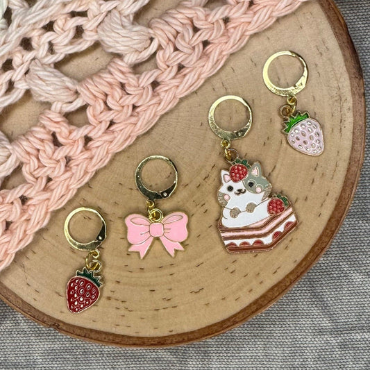 Strawberry Kitty Stitch Markers | 4 pack