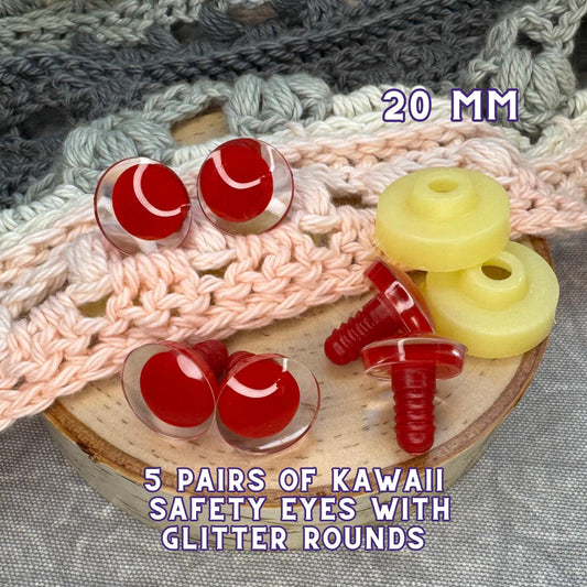 20 mm Kawaii Safety Eyes | 5 Red Pairs